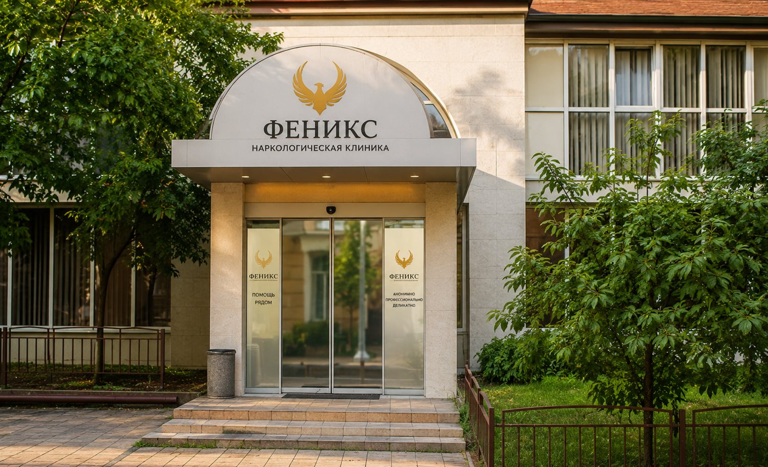 Вход в наркологическую клинику «Феникс» в Камешкове